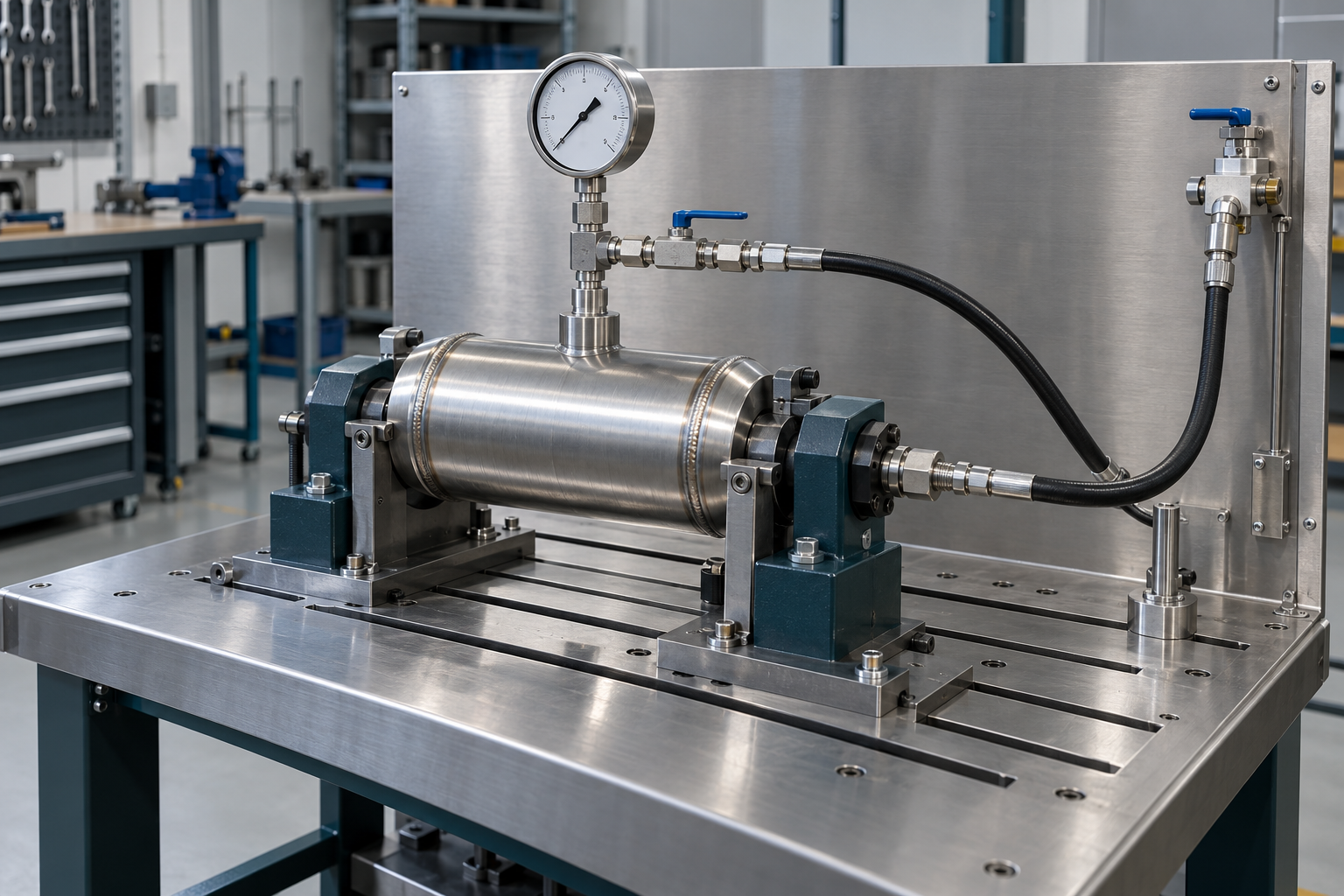 Pressure test setup for a welded metal assembly